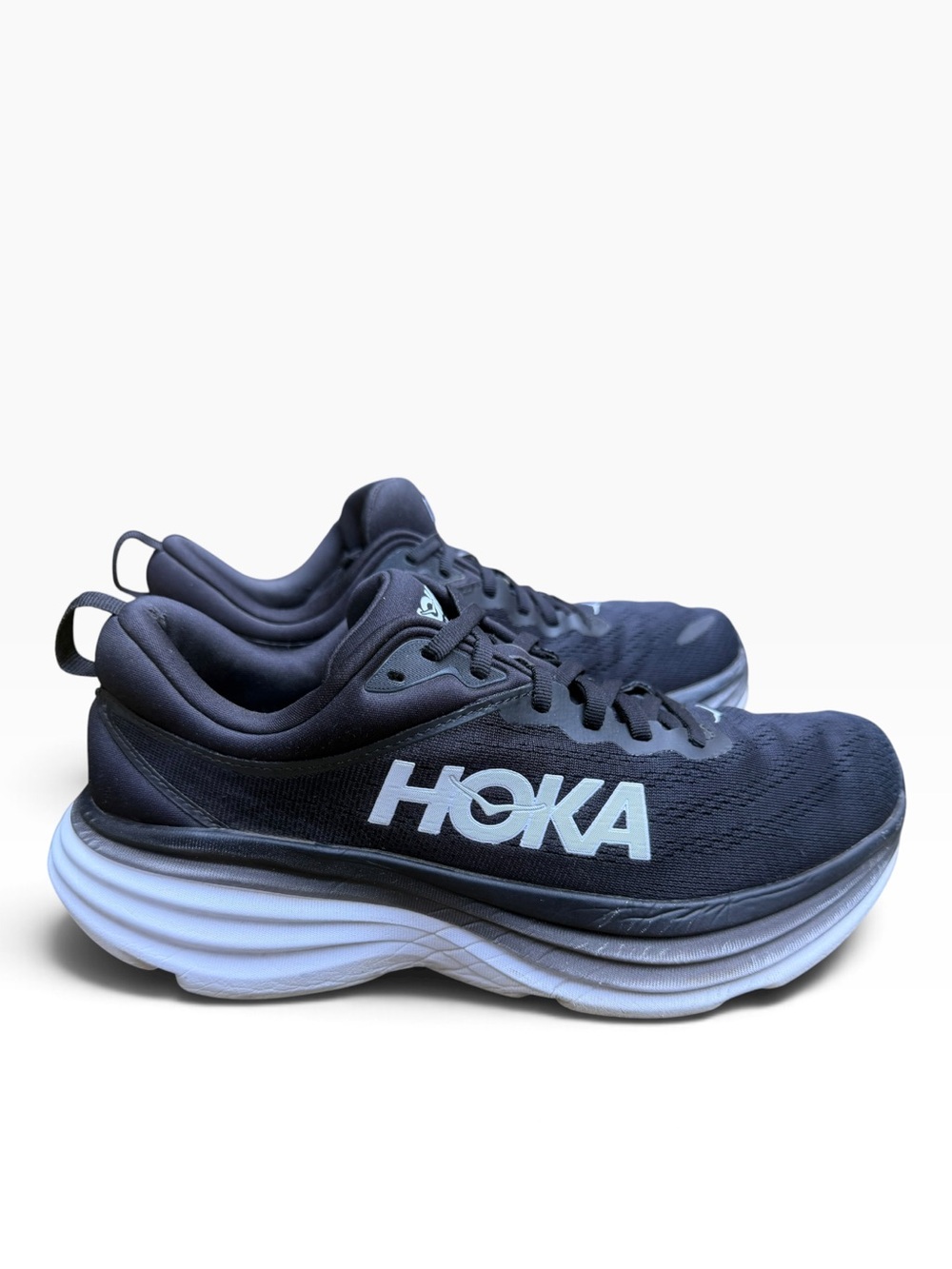 Hoka Bondi 8 Shoes Mens Size 10 Black White Max Cushion Running Athletic Sneaker